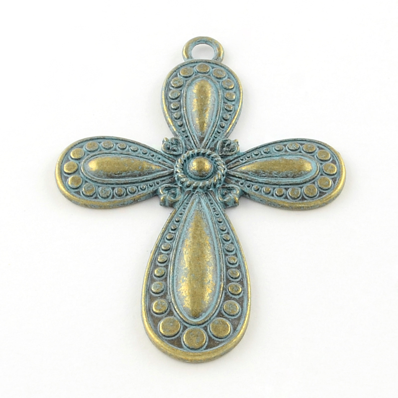 PandaHall Cross Tibetan Style Alloy Big Pendants, Lead Free & Cadmium Free, Antique Bronze & Blue Patina, 72.5x53x4mm, Hole: 4.5mm; about...