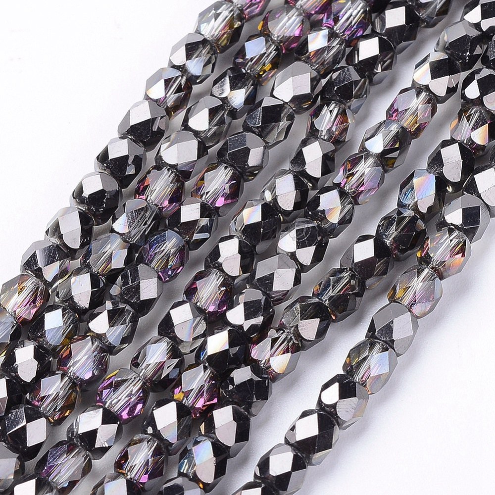 PandaHall Electroplate Glass Beads Strands, Half Rainbow Plated, Faceted, Cube, Black, 4x4x4mm, Hole: 1mm, about 100pcs/strand, 15.7" Cube...