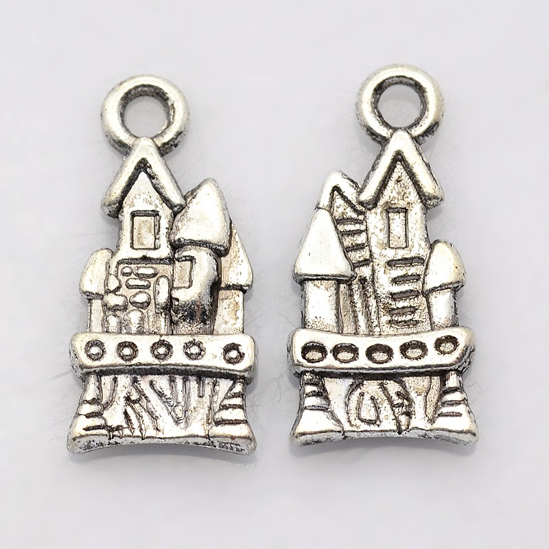 PandaHall 20PCS Antique Silver Castle Tibetan Style Alloy Pendants, Lead Free and Nickel Free, Size: about 21mm long, 10mm wide, 3mm thick...