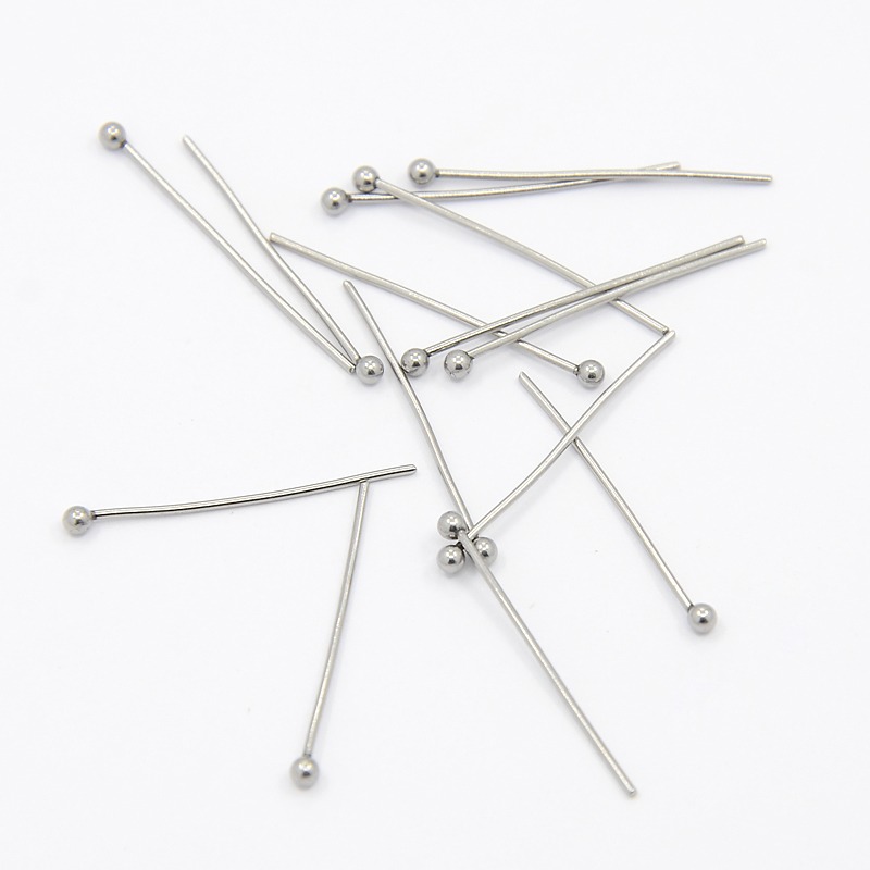 PandaHall 304 Stainless Steel Ball Head pins, Stainless Steel Color, 25mm, Pin: 0.7mm; about 500pcs/bag Stainless Steel