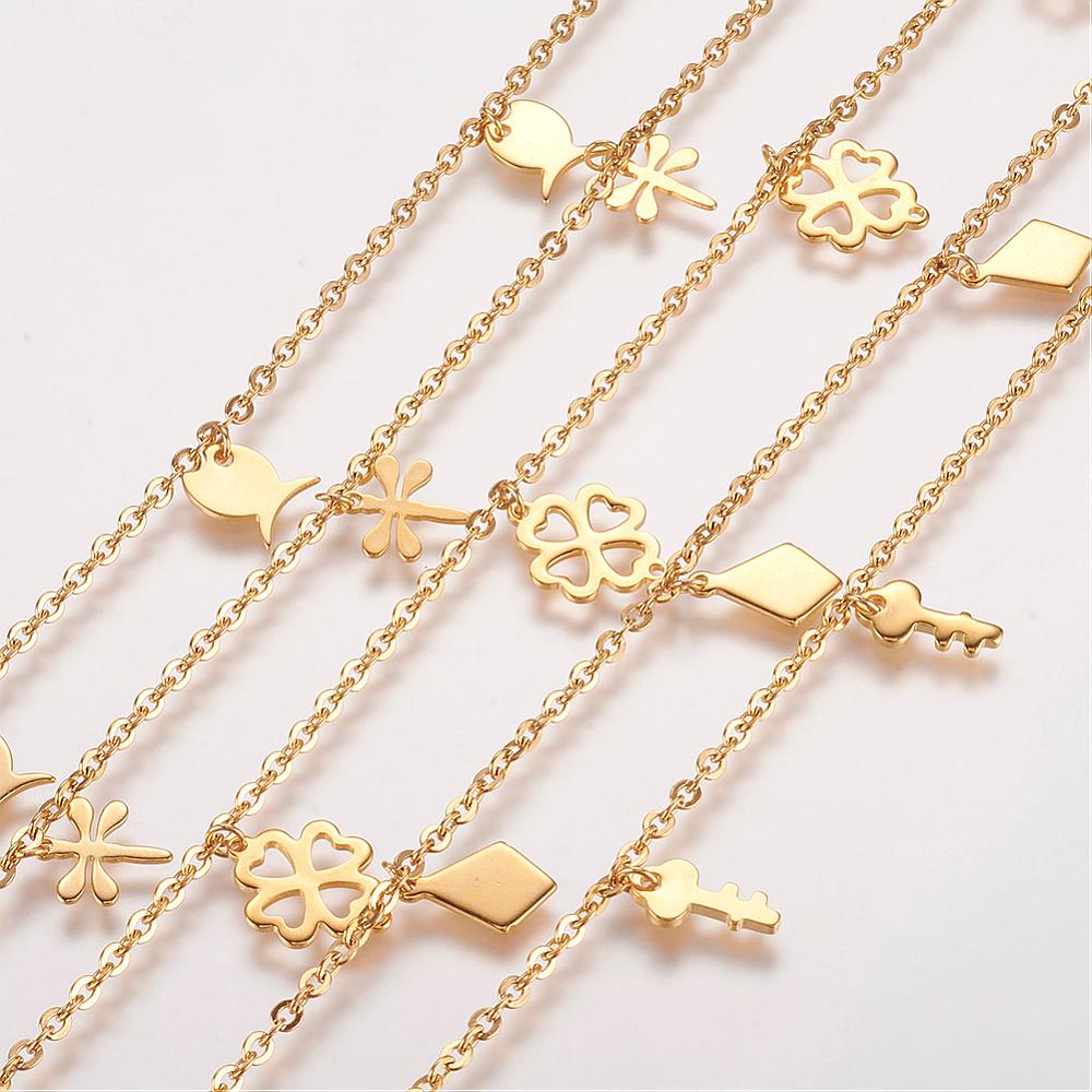 PandaHall 304 Stainless Steel Charm Anklets, Golden, 270~370x2.3mm Stainless Steel