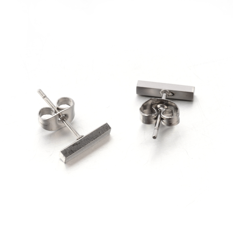 PandaHall 304 Stainless Steel Ear Studs, Platinum, 10x2mm; Pin: 0.8mm Stainless Steel