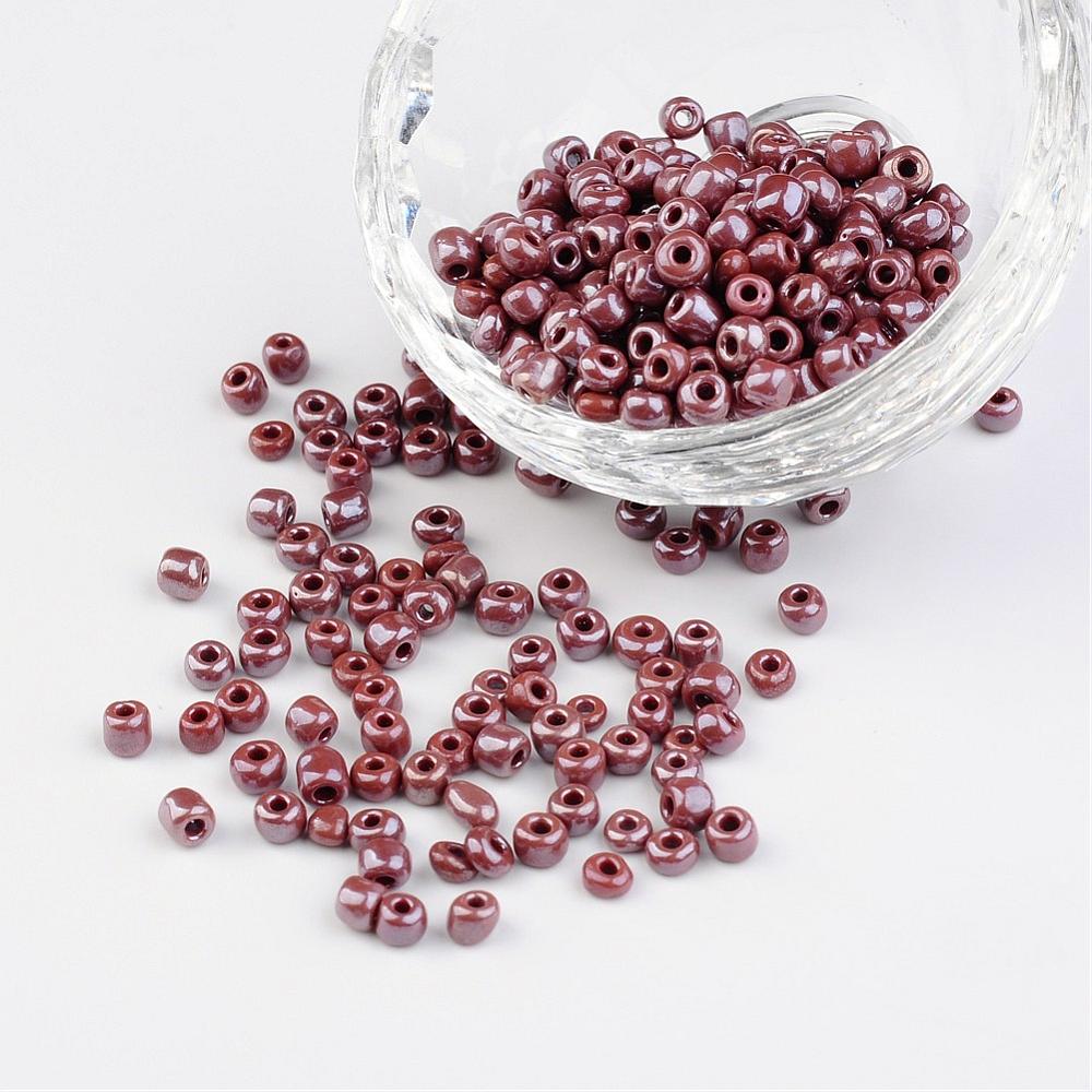 PandaHall 6/0 Opaque Colors Lustered Round Glass Seed Beads, IndianRed, Size: about 4mm in diameter, hole:1.5mm, about 495pcs/50g Glass Red