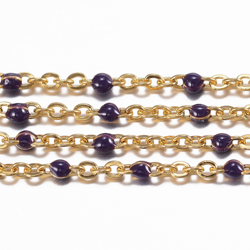 PandaHall 304 Stainless Steel Cable Chains, with Spool, with Enamel, Golden, Indigo, Links: 2x1.5x0.5mm; 10m/Roll Stainless Steel Purple