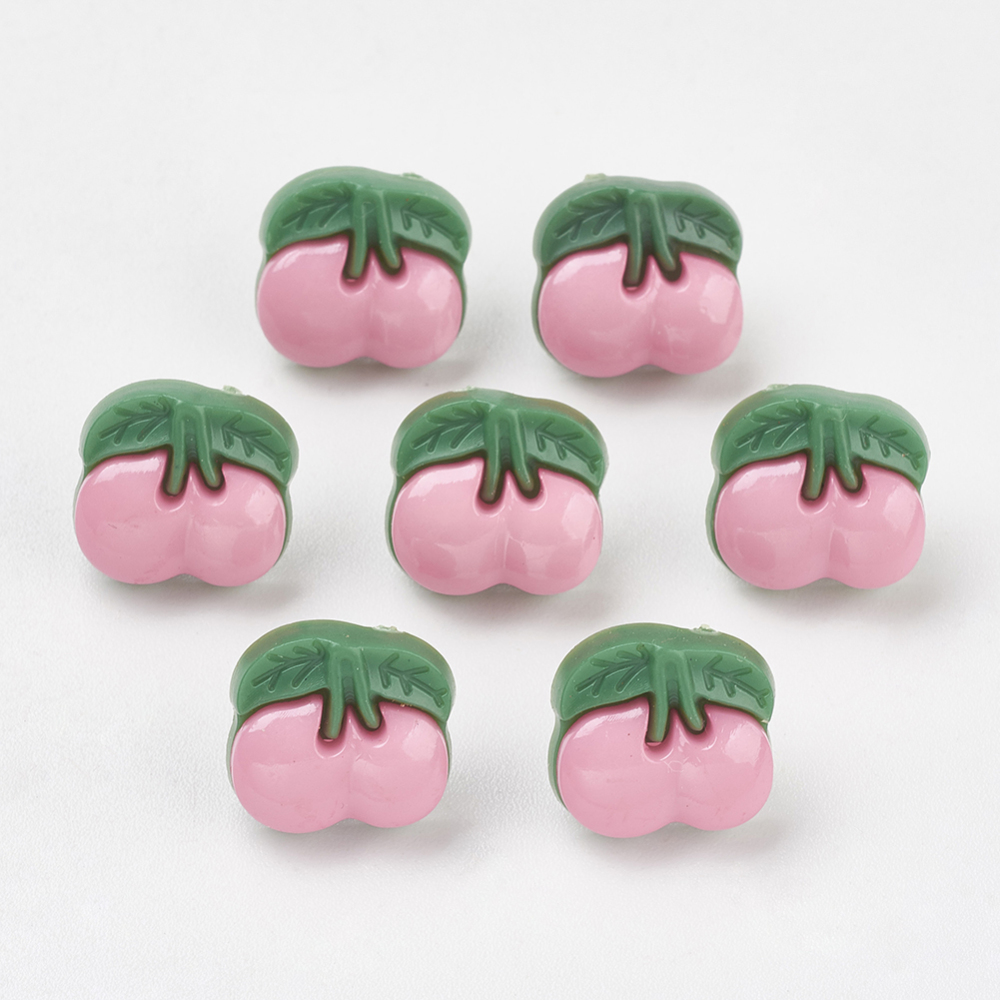 PandaHall Acrylic Shank Buttons, 1-Hole, Dyed, Cherry, Pink, 12x12x4mm, Hole: 3x2mm Acrylic Fruit Pink