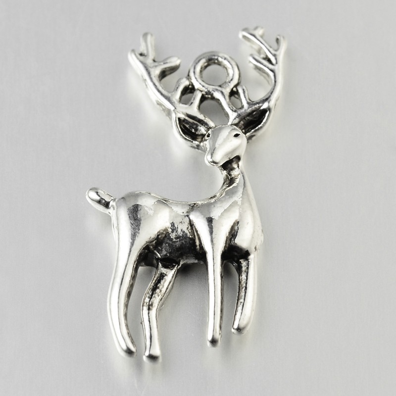 PandaHall Tibetan Style Alloy Christmas Reindeer/Stag Pendants, Nickel Free, Antique Silver, 27x16x4mm, Hole: 1.5mm Alloy Deer