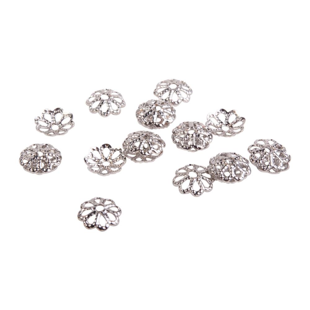 PandaHall Rack Plating and Vacuum Plating Multi-Petal Brass Bead Caps, Cadmium Free & Lead Free, Platinum, 6x1.5mm, Hole: 1mm Brass