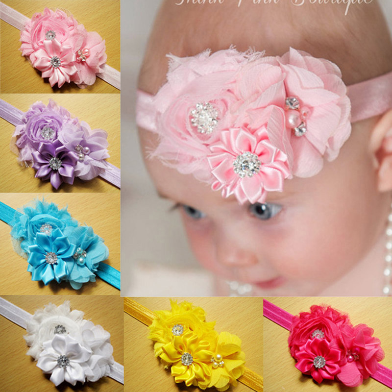 PandaHall Elastic Baby Headbands, with Random Color Elastic Cord, Cloth Flower Girl Headband, Mixed Color, 112mm Cloth Multicolor