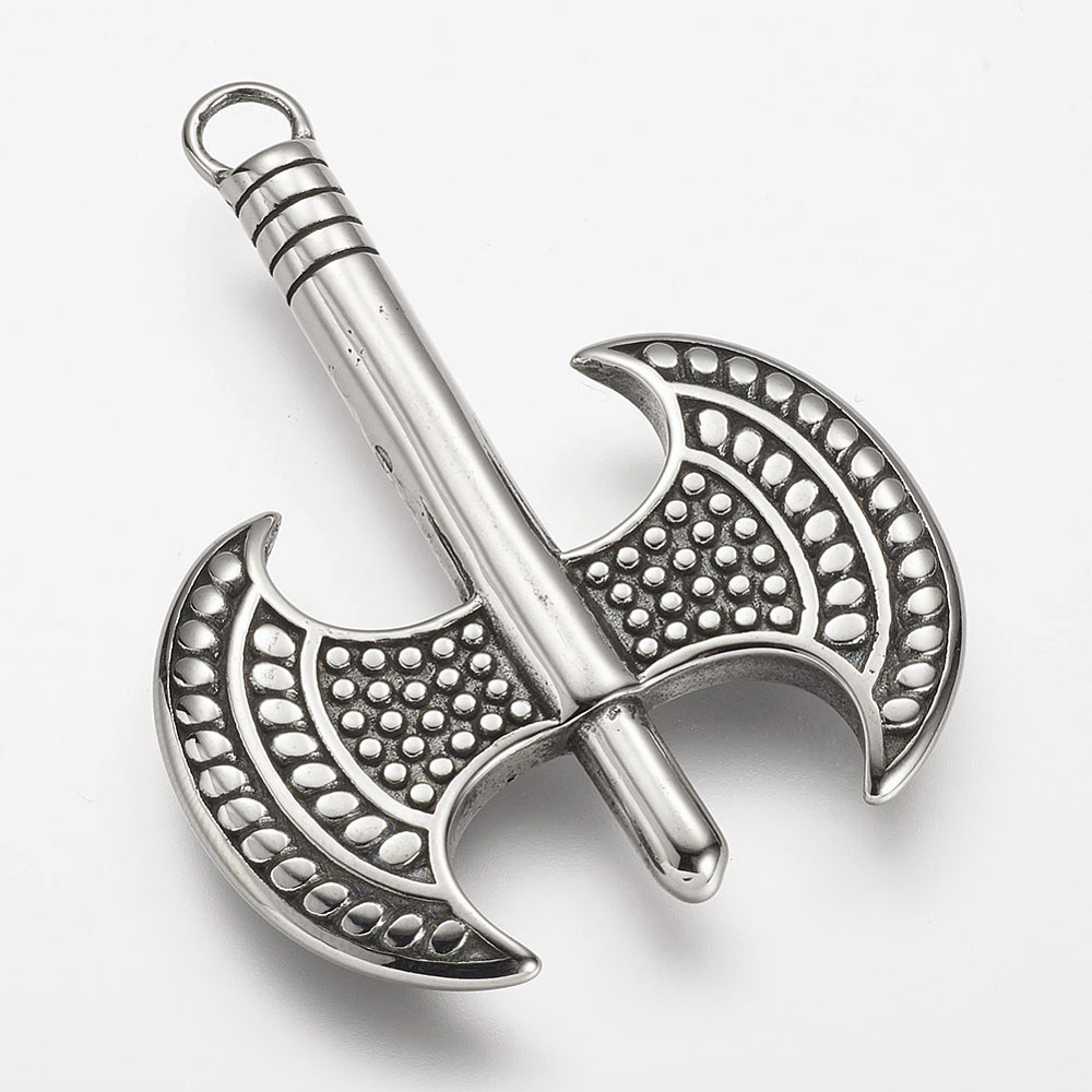 PandaHall 304 Stainless Steel Big Pendants, Axe, Antique Silver, 51x39x5mm, Hole: 4.5mm Stainless Steel Tool