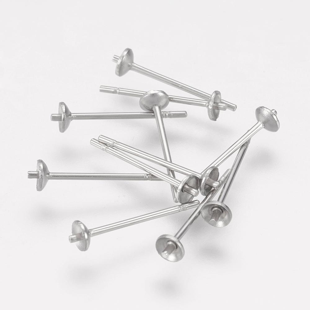 PandaHall 304 Stainless Steel Stud Earring Findings, Size: about 0.7~3mm in diameter, 12.2mm long Stainless Steel