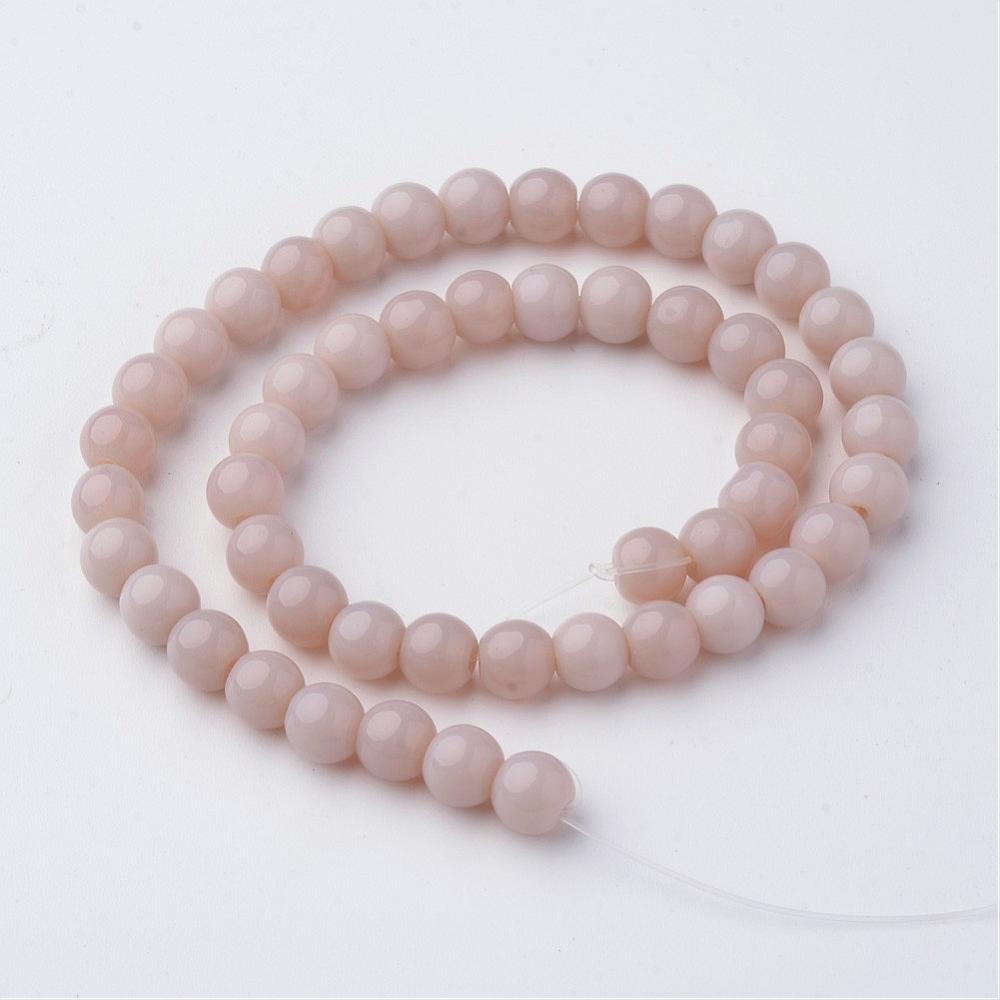 PandaHall Opaque Glass Bead Strands, Round, Dyed, MistyRose, 6mm, Hole: 1mm; about 52pcs/strand, 11.4" Glass Round Red