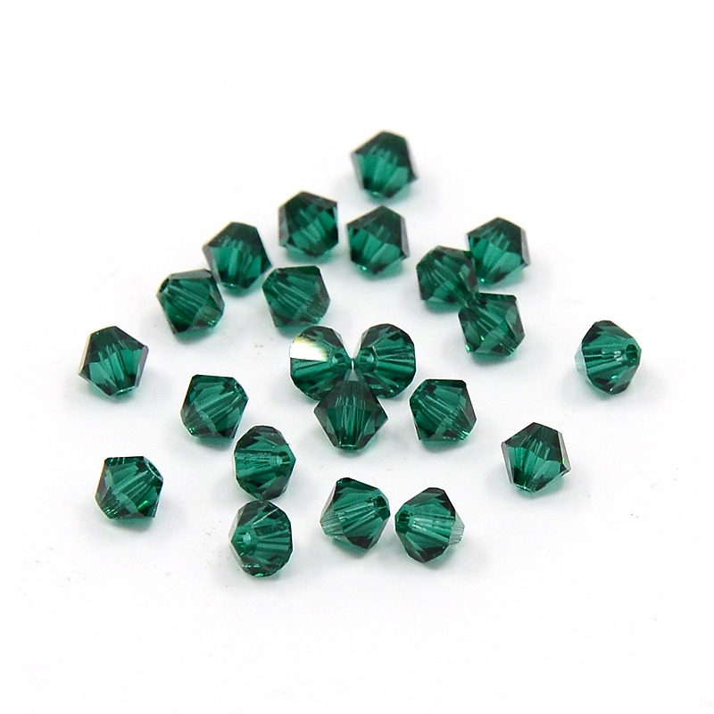 PandaHall Austrian Crystal Beads Loose Beads, 4mm Emerald 5301 Bicone, Size: about 4mm long, 4mm wide, Hole: 1mm