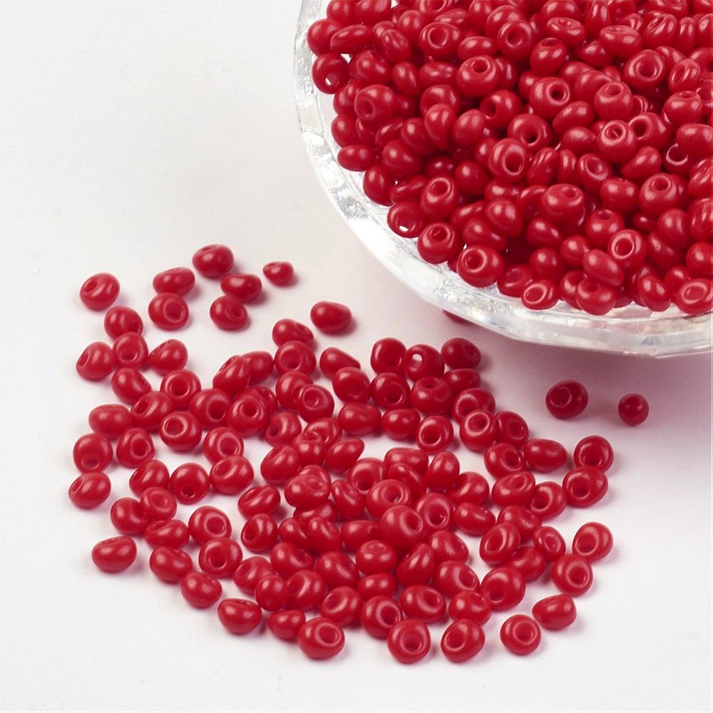 PandaHall Opaque Glass Seed Beads, Coral, 4~5x3mm, Hole: 1mm; about 862pcs/50g Glass Red