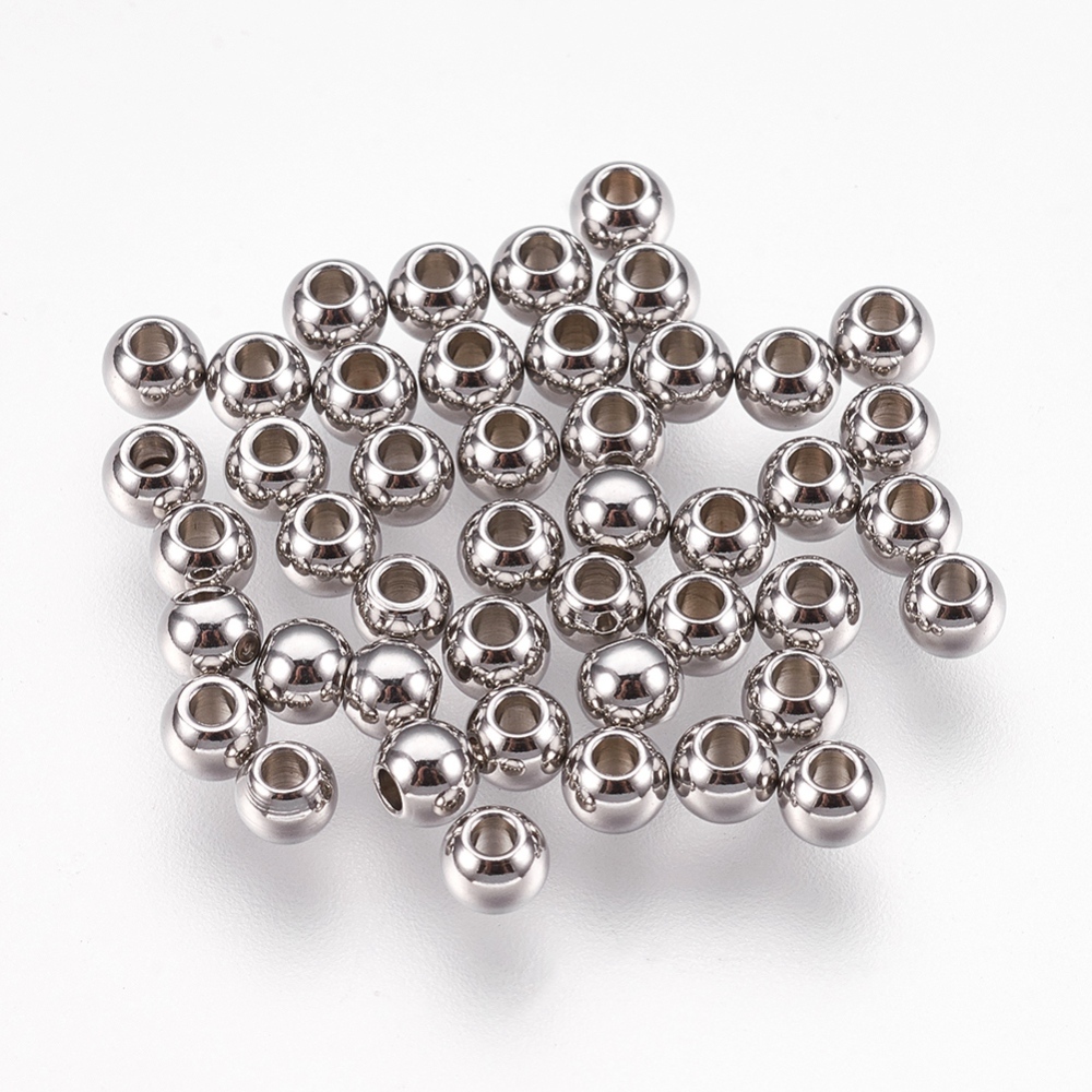 PandaHall 304 Stainless Steel Bead Spacers, Rondelle, Stainless Steel Color, 4x3mm, Hole: 1.5mm Stainless Steel Rondelle