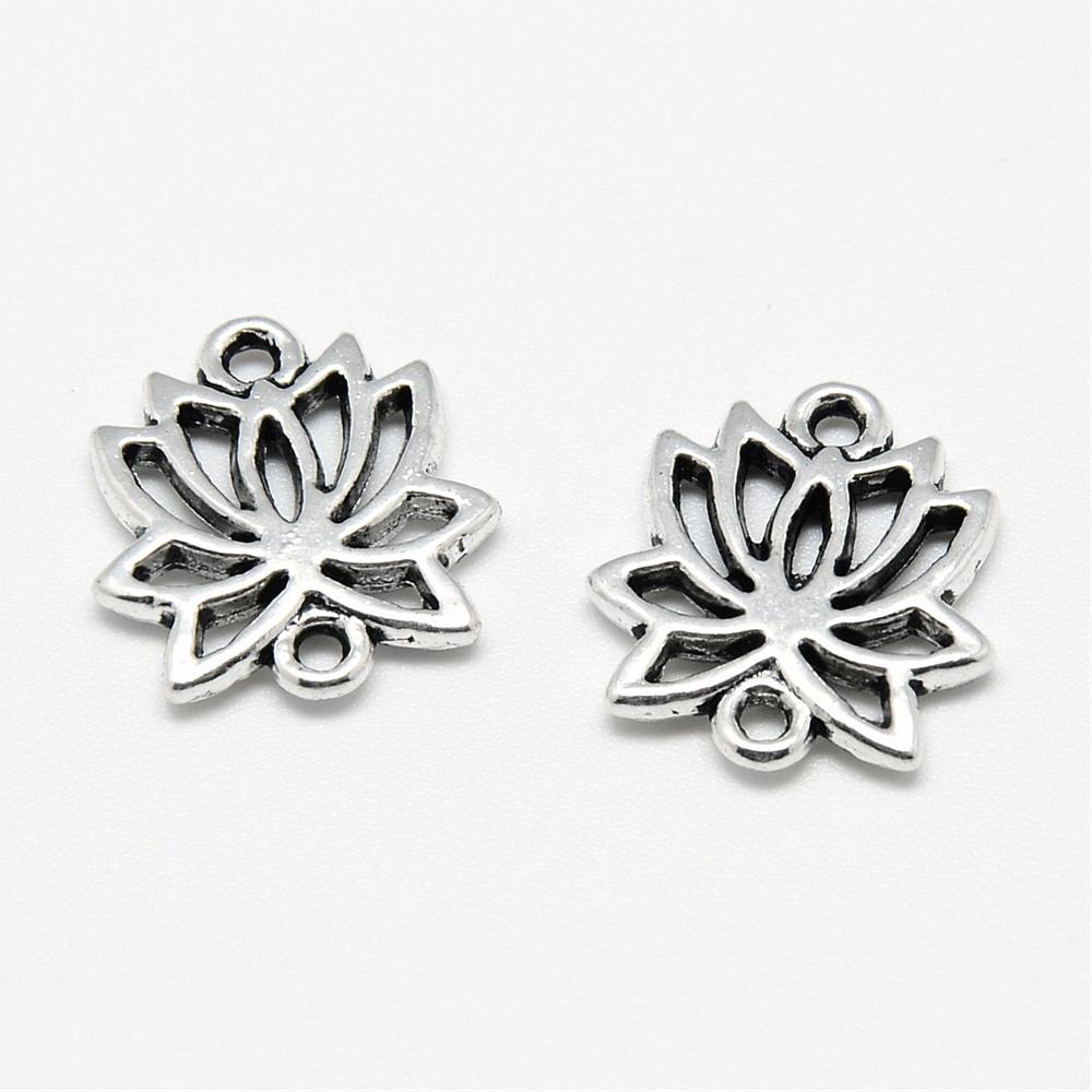 PandaHall Tibetan Style Alloy Links, Lotus Flower, Lead Free & Cadmium Free, Antique Silver, 16x15x2mm, Hole: 1.5mm; about 750pcs/1000g...