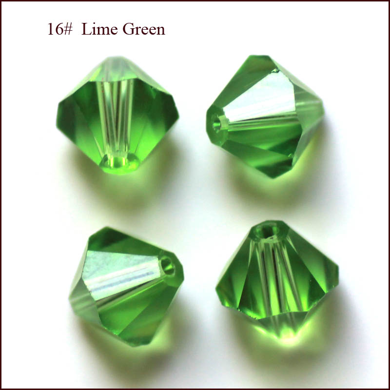 PandaHall Imitation Austrian Crystal Beads, Grade AAA, Faceted, Bicone, LimeGreen, 6x6mm, Hole: 1mm Glass Bicone Green