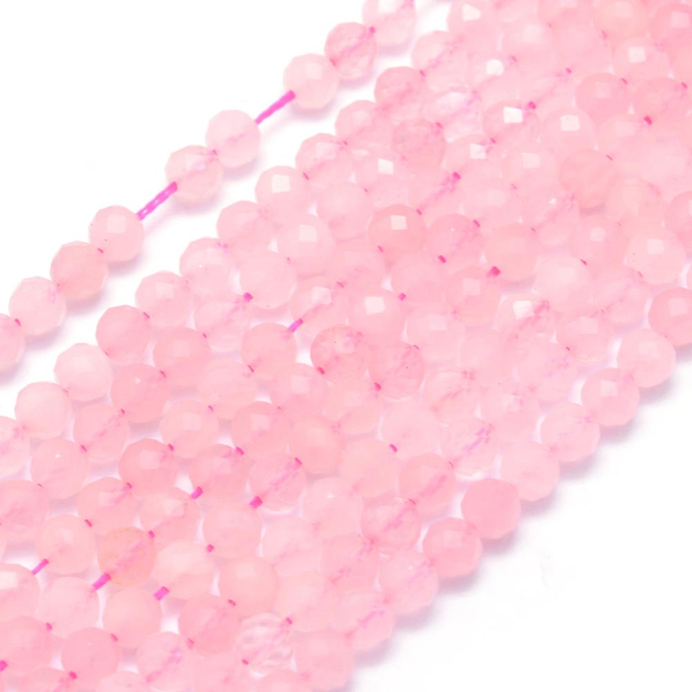 PandaHall Natural Rose Quartz Beads Strands, Faceted, Round, 3mm, Hole: 0.5mm; about 113pcs/strand, 15.35"(39cm) Rose Quartz Round