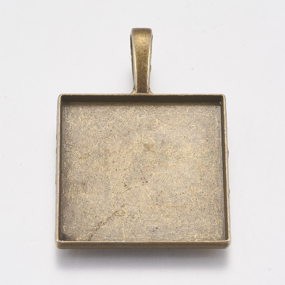 PandaHall Alloy Pendant Cabochon Settings, Lead Free & Cadmium Free & Nickel Free, Square, Antique Bronze, 39x27x3mm, Hole: 10x6mm, Tray...