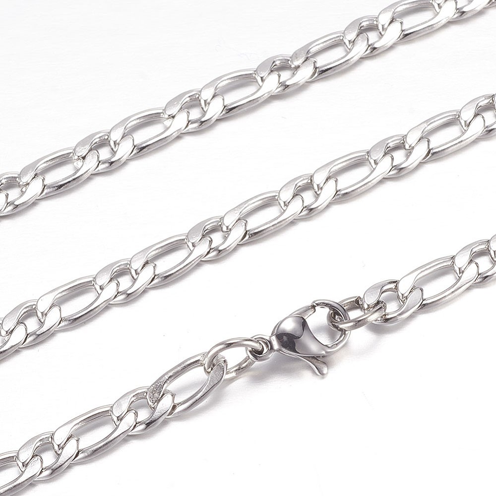 PandaHall 304 Stainless Steel Figaro Chain Necklaces, with Lobster Claw Clasps, Stainless Steel Color, 19.6"(50cm) Stainless Steel