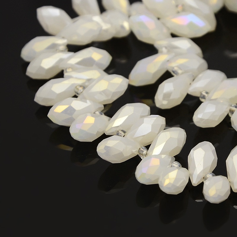 PandaHall Faceted Drop Electroplate Glass Pendants Beads Strands, AB Color Plated, White, 12x6mm, Hole: 1mm; about 100ps/strand, 15.5" Glass...