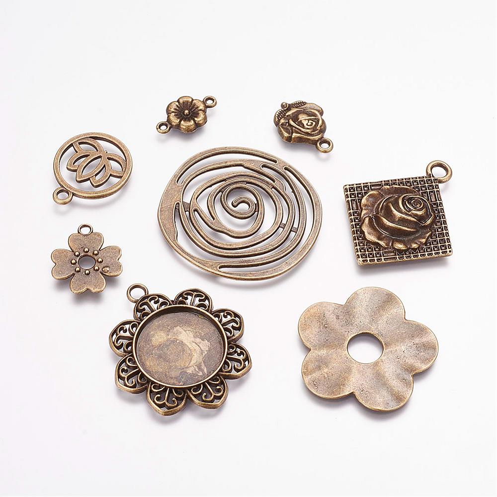 PandaHall Mixed Shapes Alloy Finding, Mixed Style, Nickel Free, Antique Bronze, 13~40x9.5~37.5x1.5~7mm, Hole: 1~8mm; Tray: 20.5mm Alloy...