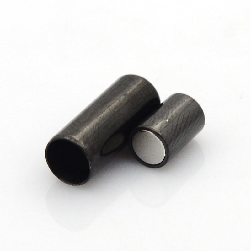 PandaHall 304 Stainless Steel Smooth Surface Magnetic Clasps Fit 5mm Cords, Column, Gunmetal, 17x7mm Stainless Steel Column