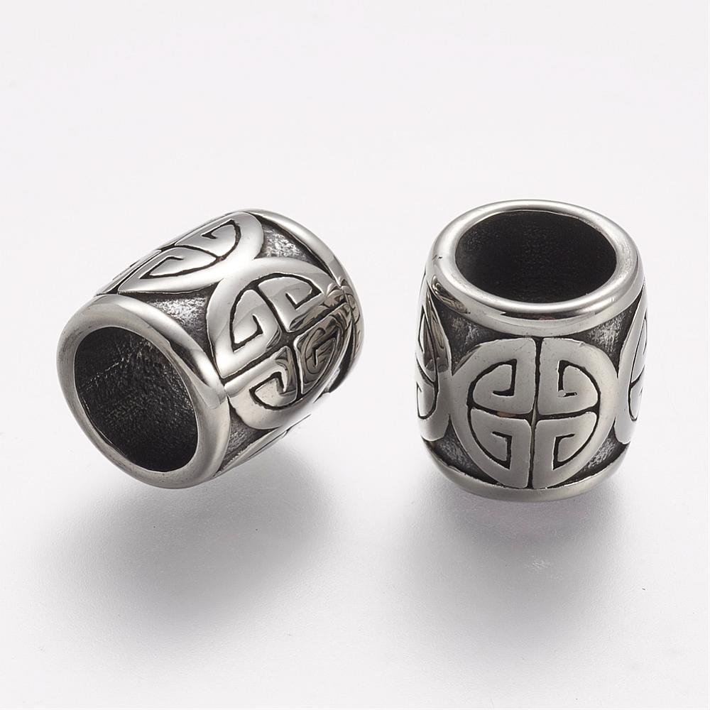 PandaHall 304 Stainless Steel Beads, Large Hole Beads, Barrel, Antique Silver, 13x12mm, Hole: 8.5mm Stainless Steel Barrel