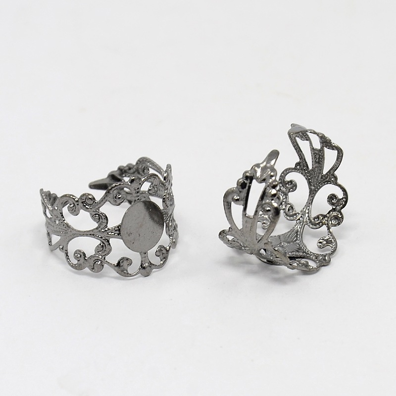PandaHall Brass Filigree Ring Components, Adjustable Ring Base Findings, Lead Free, Gunmetal, Size: Ring: about 17mm inner diameter; Tray...