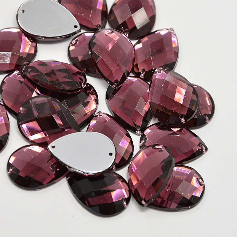 PandaHall Sew on Rhinestone, Acrylic Rhinestone, Two Holes, Garments Accessories, PaleVioletRed, Drop, about 15mm wide, 21mm long, 5mm thick...
