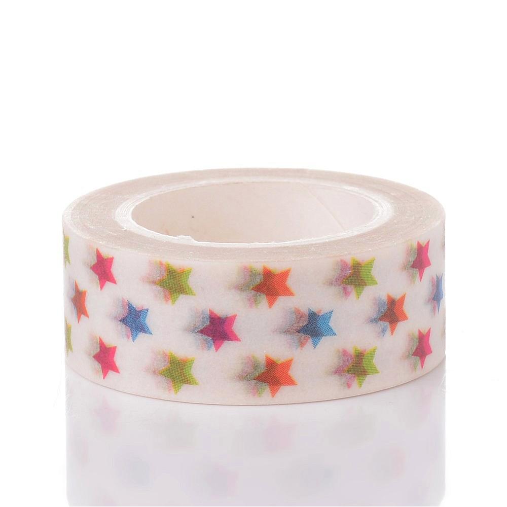 PandaHall Star DIY Scrapbook Decorative Adhesive Tapes, Colorful, 15mm; 10m/roll Paper