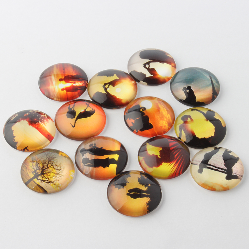 PandaHall Half Round Love Dusk Photo Glass Dome Cabochons, Mixed Color, 20x6mm Glass Half Round Multicolor