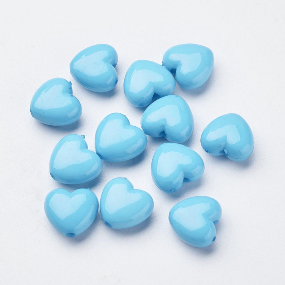 PandaHall Colorful Acrylic Beads, Opaque, Heart, DeepSkyBlue, Size: about 10mm long, 11mm wide, 6mm thick, hole: 2mm Acrylic Heart Blue
