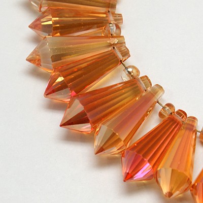 PandaHall Electroplate Glass Beads Strands, Half Rainbow Plated, Faceted, Drop, DarkOrange, 21x8x8mm, Hole: 1mm Drop Orange
