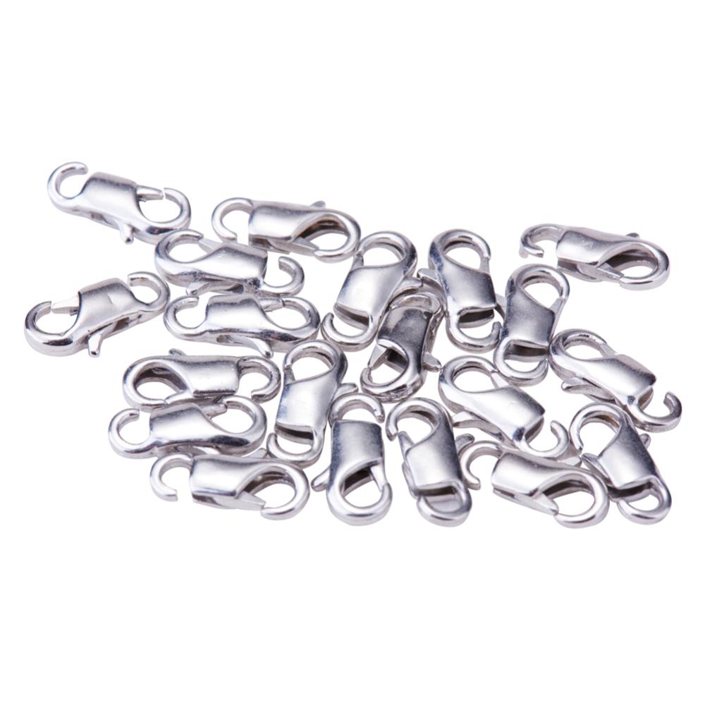 PandaHall Oval Brass Lobster Claw Clasps, Platinum, 11x5.5mm, Hole: 2mm; about 20pcs/bag; Packing Size: 74x105mm Brass Oval