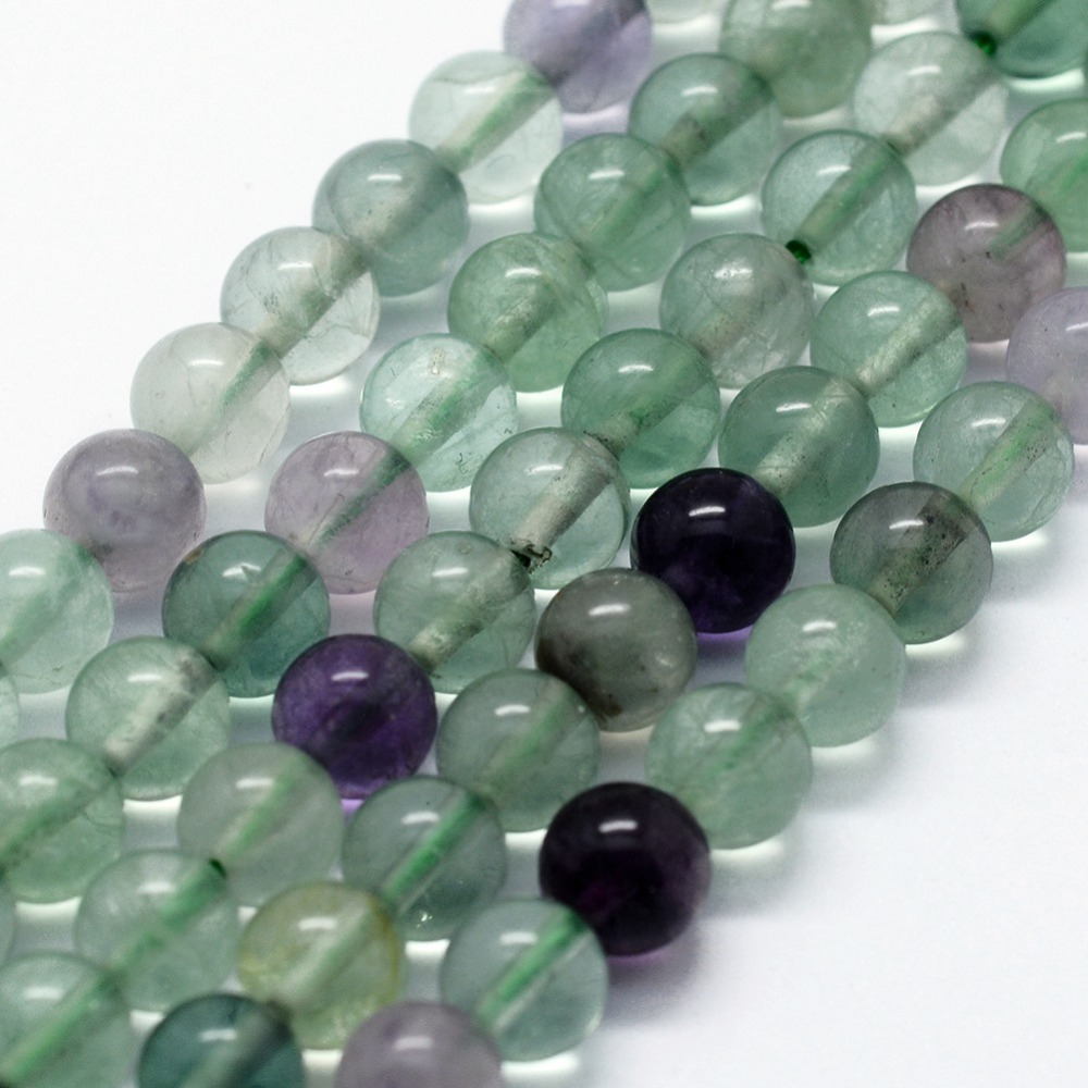 PandaHall Natural Fluorite Beads Strands, Round, 8mm, Hole: 1mm; about 46pcs/strand,  14.76"(37.5cm) Fluorite Round