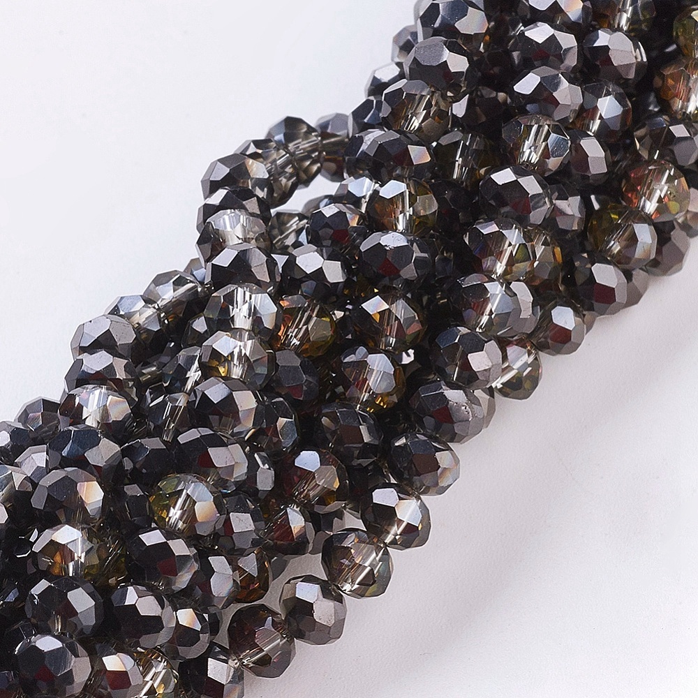 PandaHall Electroplate Glass Faceted Rondelle Beads Strands, Half Plated, Black, 4x3mm, Hole: 1mm; about 140pcs/strand, 16.5" Glass Rondelle...