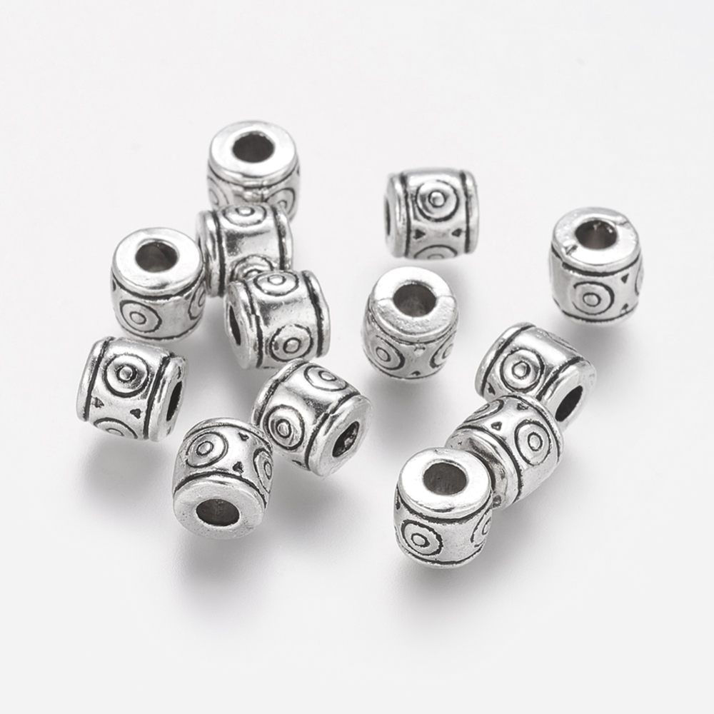 PandaHall Tibetan Style Beads, Zinc Alloy, Lead Free & Cadmium Free, Column, Antique Silver, 6x6.5mm, Hole: 2~3mm Alloy Column