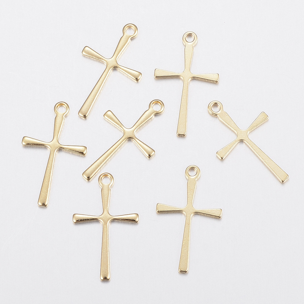 PandaHall 304 Stainless Steel Pendants, Cross, Golden, 16x9.5x0.8mm, Hole: 1.2mm Stainless Steel Cross