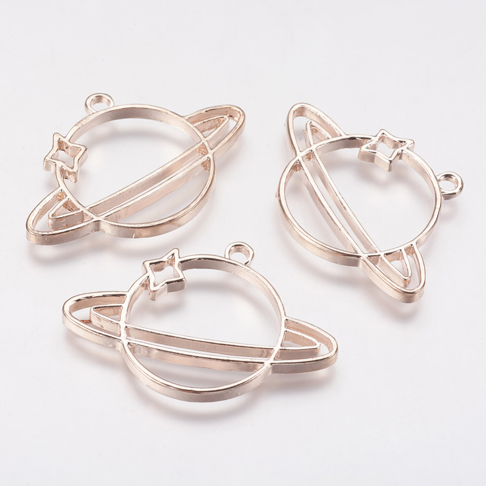 PandaHall Alloy Open Back Bezel Pendants, For DIY Resin, Pressed Flower Jewelry, Planet, Rose Gold, 29x42x2.5mm, Hole: 3mm Alloy Others