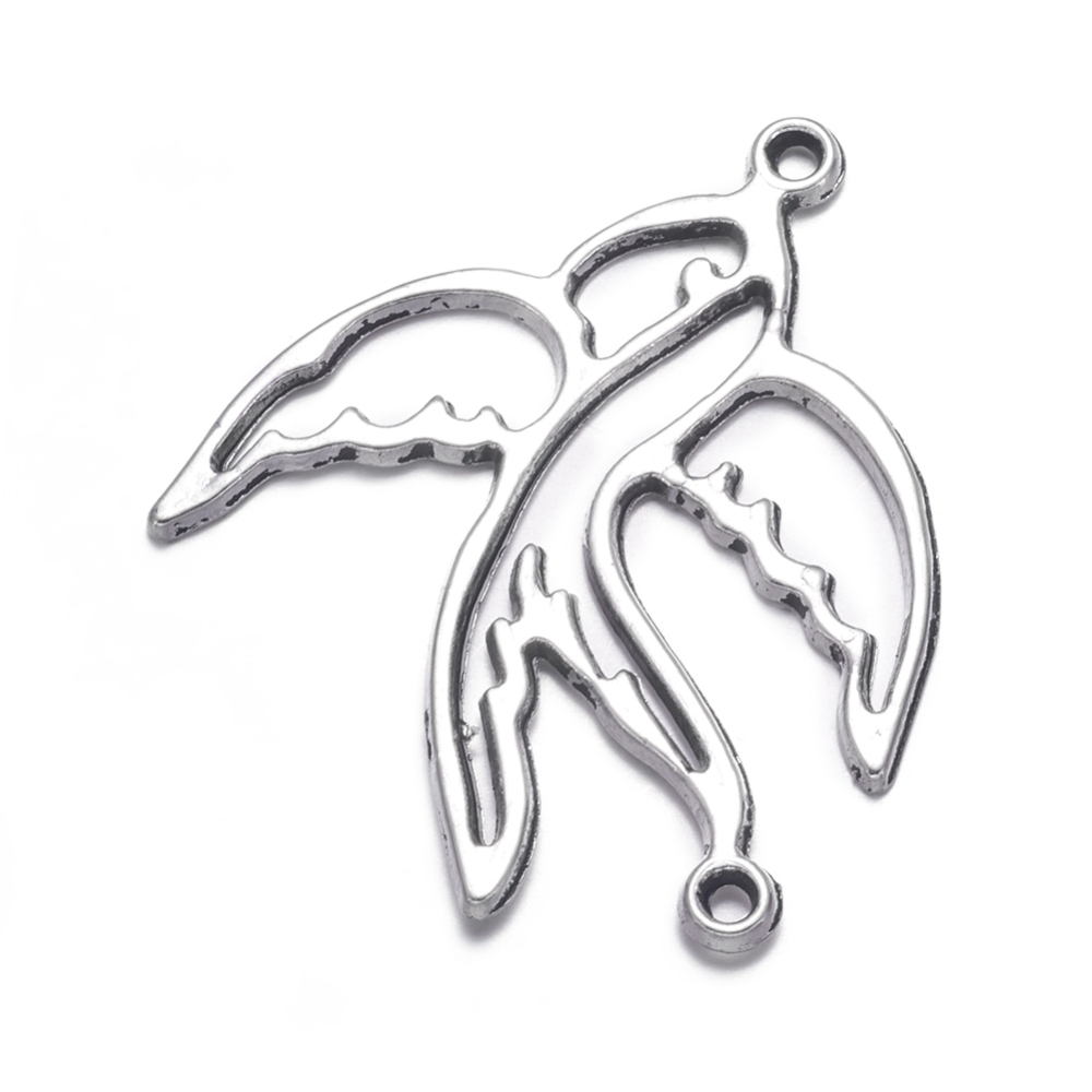 PandaHall Antique Silver Tibetan Style Swallow Links, Lead Free, 36x30x1mm, Hole: 1mm Alloy Bird