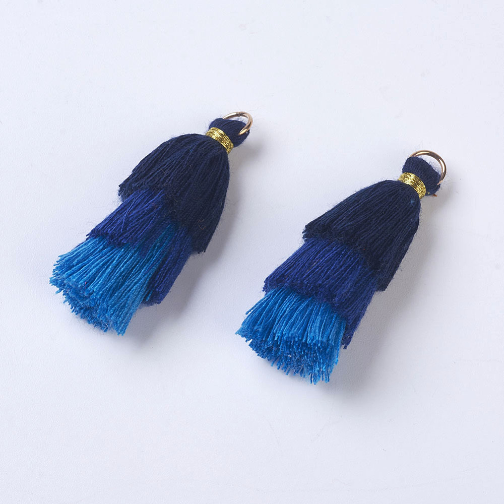 PandaHall Polyester Tassel Pendants, with Findings, Golden, Blue, 43~50x14~24mm, Hole: 5mm Polyester Blue