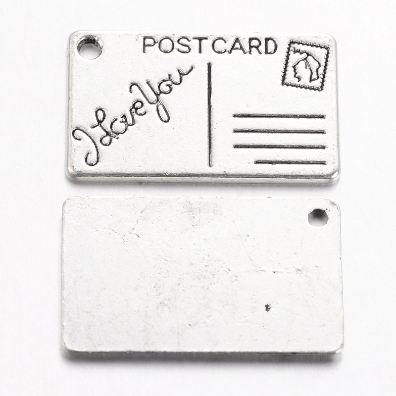 PandaHall Tibetan Style Alloy Rectangle Pendants, Post Card, Lead Free, Nickel Free and Cadmium Free, Antique Silver, 25x16x1mm, Hole: 2mm...