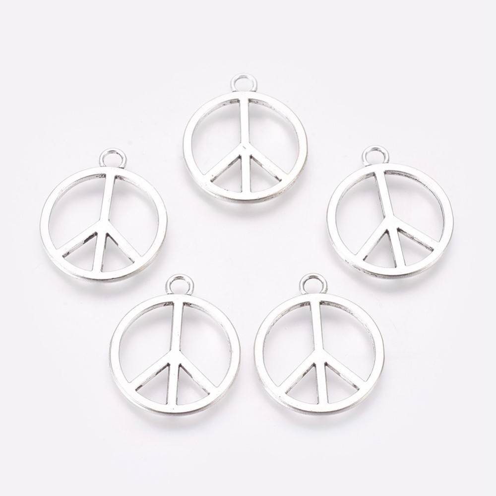 PandaHall Tibetan Style Pendants, Lead Free and Nickel Free, Peace Sign, Antique Silver Color, Size: about 26mm long, 21mm wide, 1mm thick...