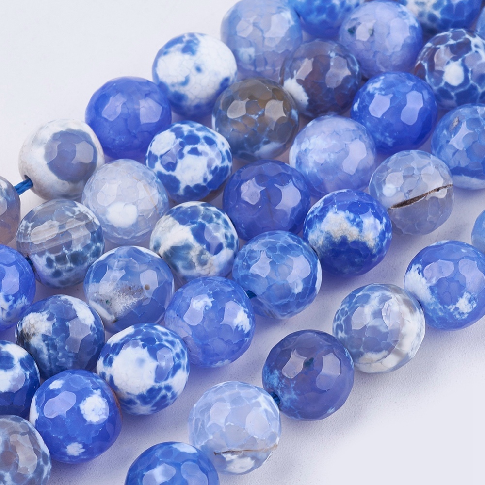 PandaHall Natural Fire Agate Beads Strands, Faceted Round, Dyed, DeepSkyBlue, 10mm, Hole: 1mm; about 38pcs/strand, 14.56" Fire Agate Round...