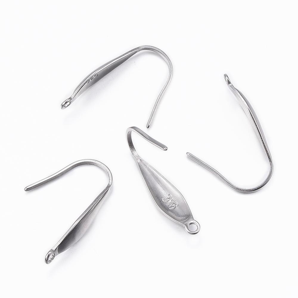 PandaHall 316 Stainless Steel Earring Hooks, Stainless Steel Color, 19.5x4.5x1mm, Hole: 1.2mm Stainless Steel