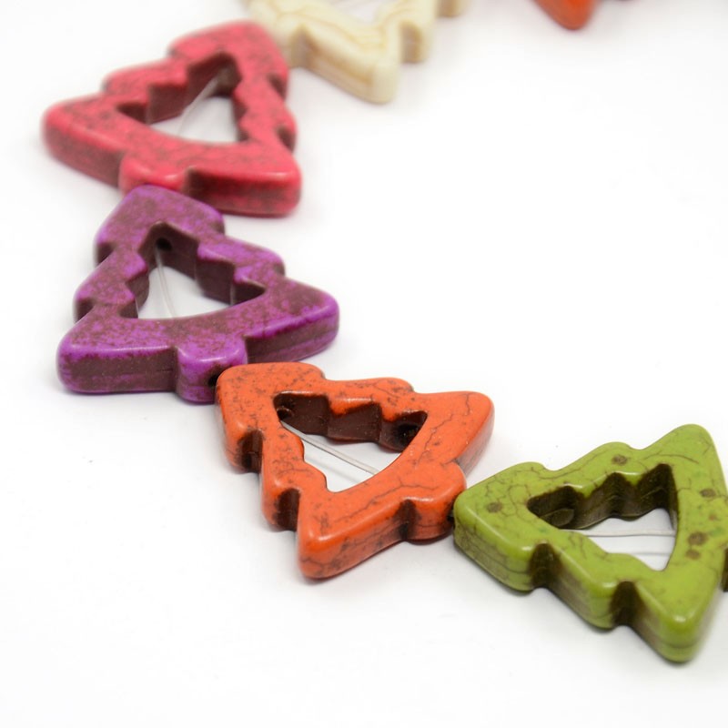 PandaHall Dyed Synthetic Turquoise Bead Strands, Christmas Tree, 29x30x6mm, Hole: 1mm; about 13pcs/strand, 14.9" Synthetic Turquoise Tree