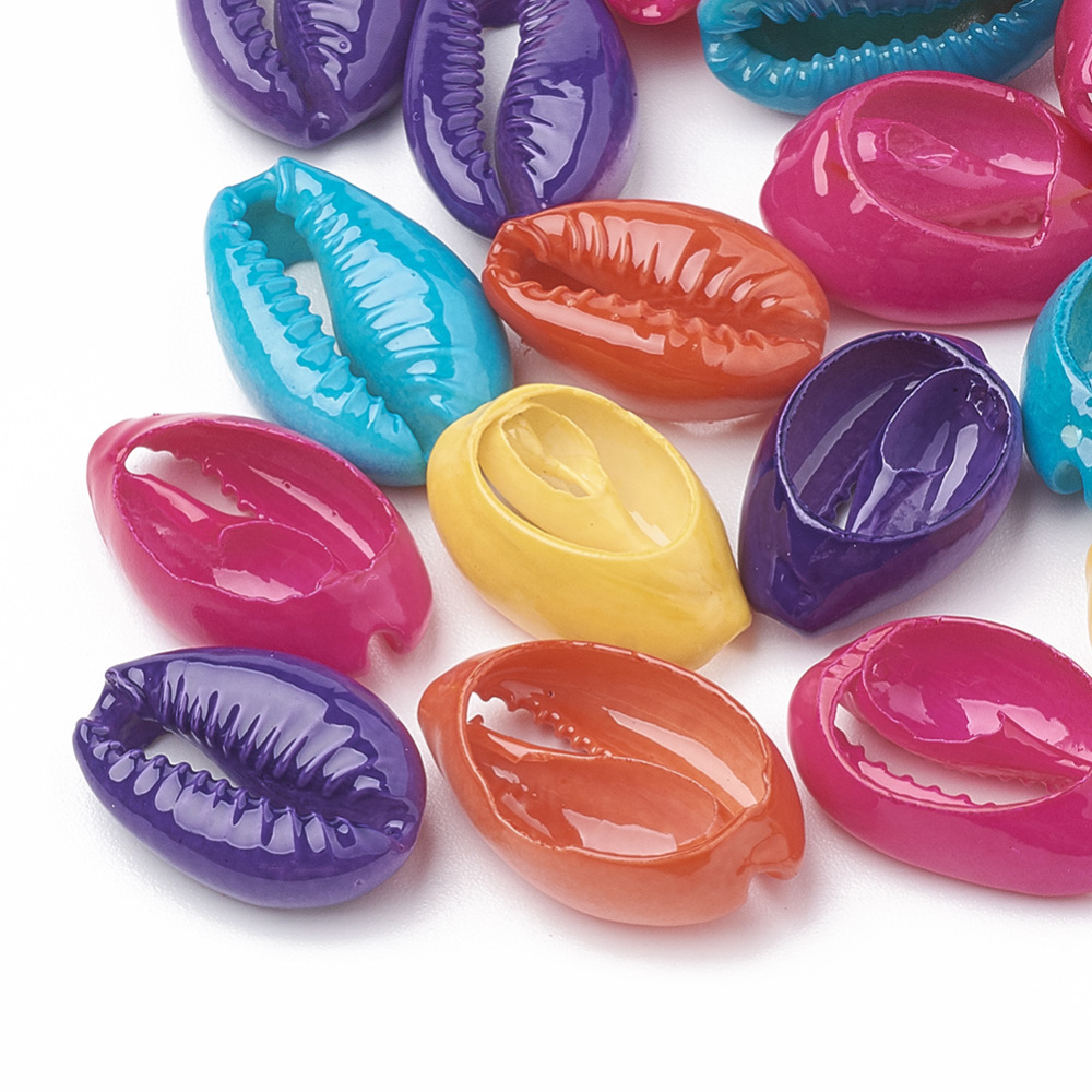 PandaHall Cowrie Shell Beads, Dyed, Mixed Color, 15~18x11~12x5~7mm Cowrie Shell Shell Multicolor