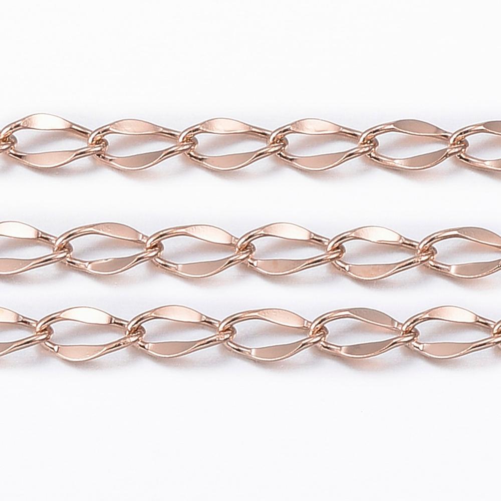 PandaHall 304 Stainless Steel Curb Chains, Twisted Chains, with Spool, Rose Gold, 4x2x0.1mm; about 10m/roll Stainless Steel