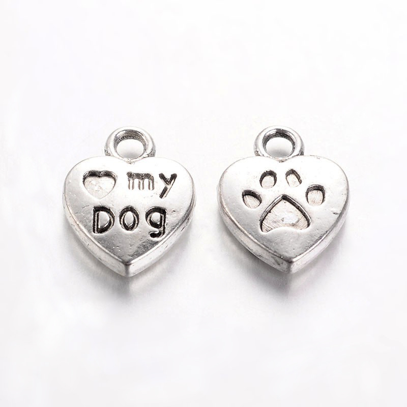 PandaHall Tibetan Style Charms Pendants, Lead Free & Nickel Free, Heart with word Love My Dog, Antique Silver, 13x10x3mm, Hole: 2mm Alloy...