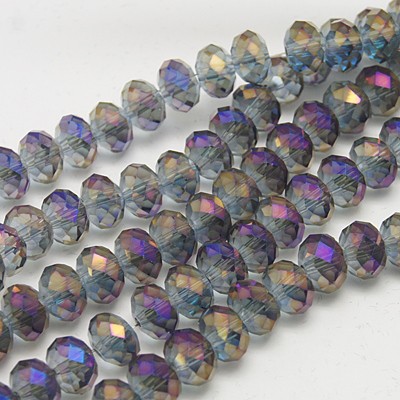 PandaHall Electroplate Glass Beads Strands, Faceted Rondelle, DarkViolet, 10x8mm, Hole: 1mm; about 72pcs/strand, 22.4" Glass Rondelle Purple